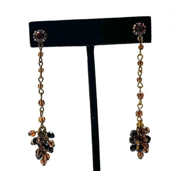 Vintage 1990s Erickson Beamon Amber & Jet Black Crystal Cluster Drop Earrings - Picture 4 of 10